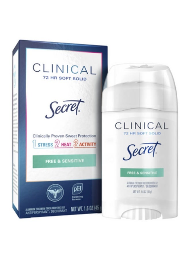 Clinical Strength Antiperspirant Deodorant For Women, Soft Solid, Sensitive Unscented 45g